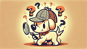 A cartoon dog with a hat and a magnifying glass
