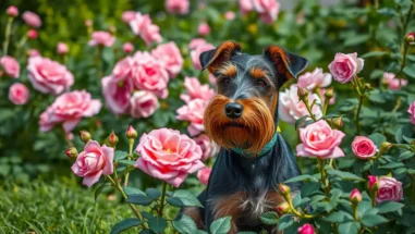 Airedale Terrier In Roses